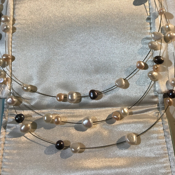 Ross Simons Sterling Silver Fresh Water & Black Pearl 2 Strand Necklace Choker - Picture 3 of 7